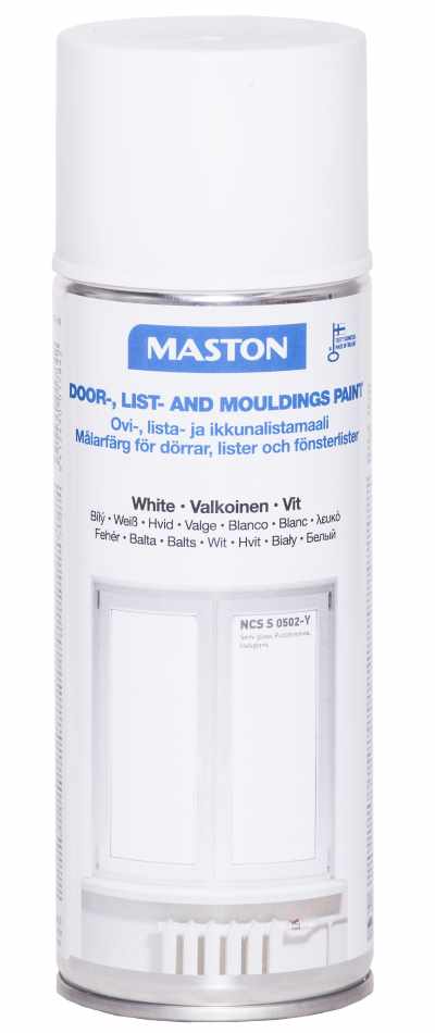 OVI-,IKKUNA- JA LISTAMAALI 400ML VALKOINEN SPRAY MASTON - Spraymaalit - 6412490017842 - 1