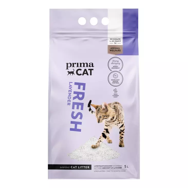 PrimaCat kissanhiekka valk.laventeili 5L - Kissanhiekat ja hiekkalaatikot - 6438554010062 - 1