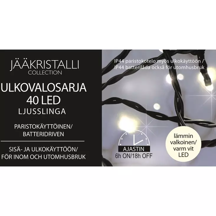 Ulkovalosarja 40 LED lämmin valkoinen - Valosarjat paristokäyttöiset - 6438159126212 - 2