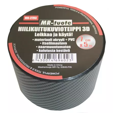 Hiilikuitukuvioteippi 3D 5m x 7cm - Kiristekalvot ja pakkausmateriaalit - 6430074696023 - 1