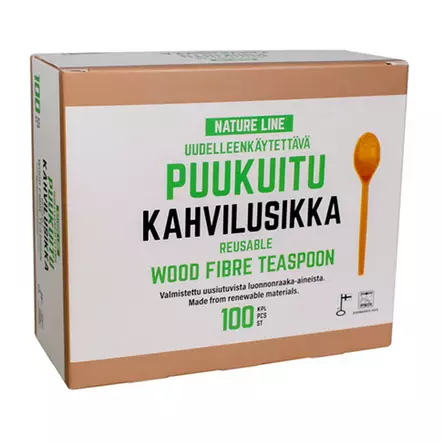 PUUKUITU KAHVILUSIKKA 100KPL / 13CM - Kertakäyttöaterimet - 6430077240193 - 1