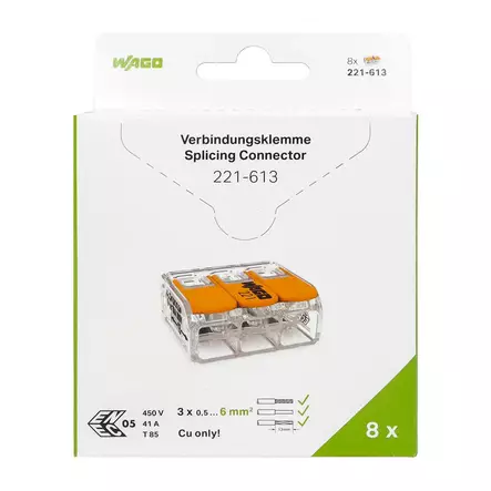 Wago 3-Nap liitin 8 kpl 6mm2 - Pistorasiat, haaroittimet ja kytkimet - 4066966001693 - 1