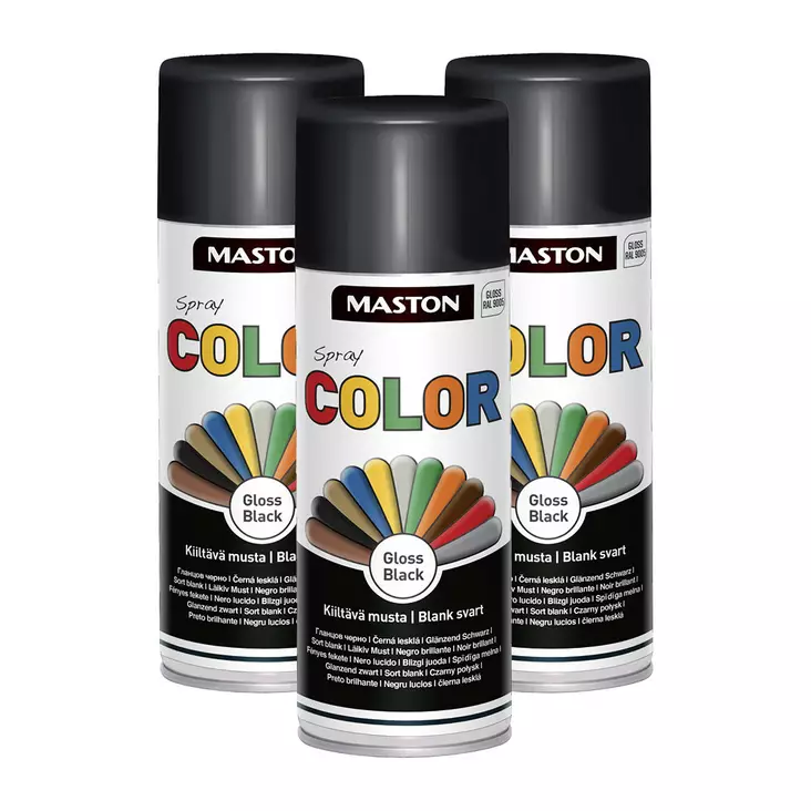 3 x Spraymaali Color Kiiltävä musta 400m - Spraymaalit - 6412491201226R3 - 1