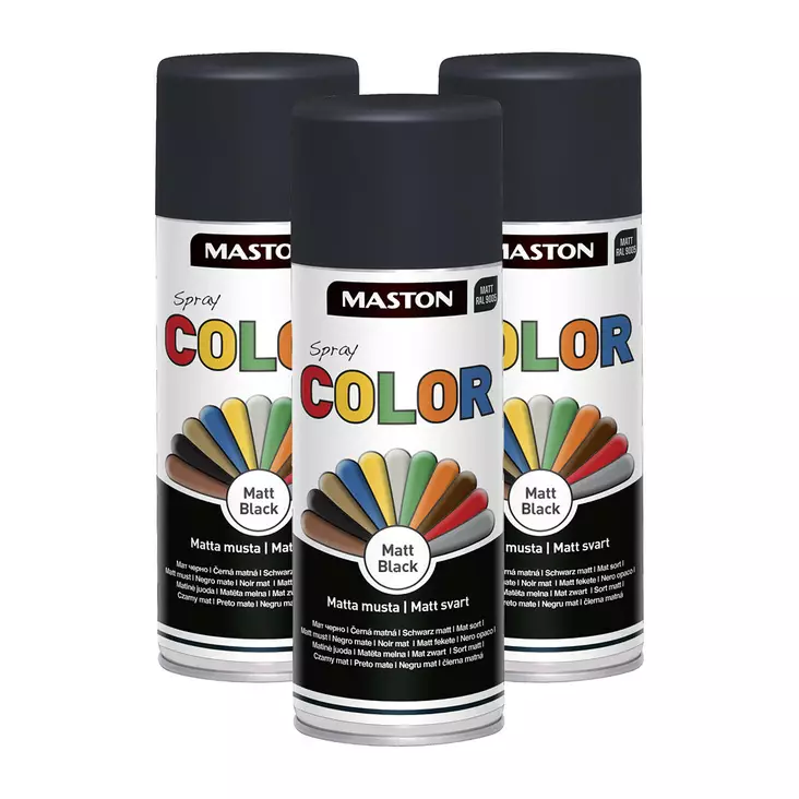 3 x Spraymaali Color Mattamusta 400ml - Spraymaalit - 6412491201219R3 - 1