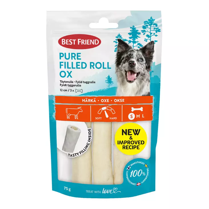 BF Pure täyterulla Härkä 12cm 3kpl, 75g - Koiranruoat ja herkut - 5700551173233 - 1