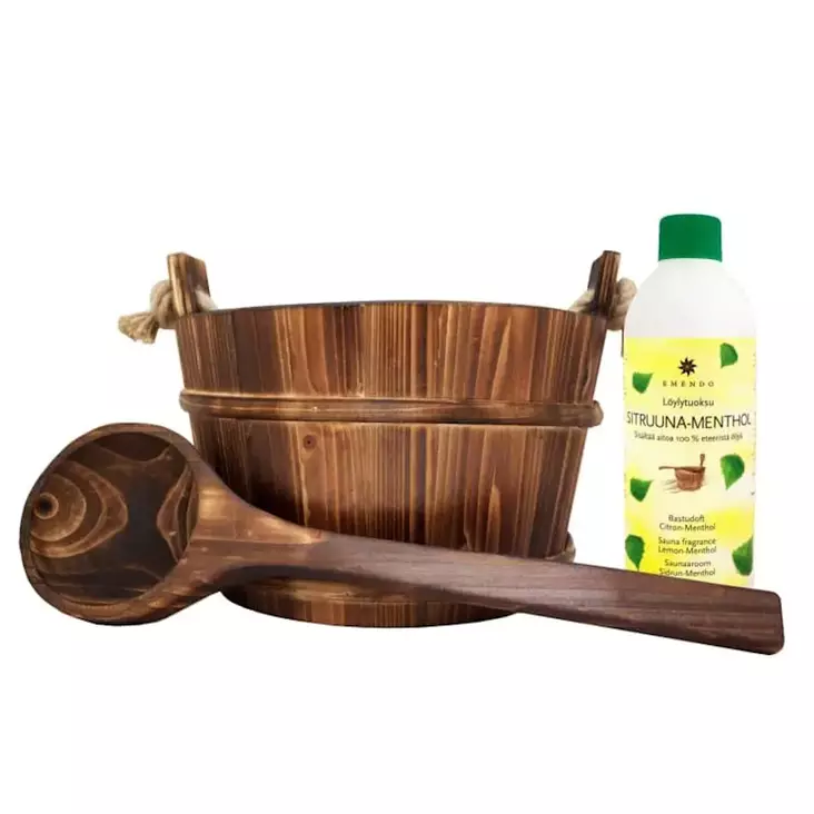 Emendo narukiulu ja kauha+ Sitruuna-menthol löylytuoksu - Kiulut ja löylykauhat - 6417892040573 - 1