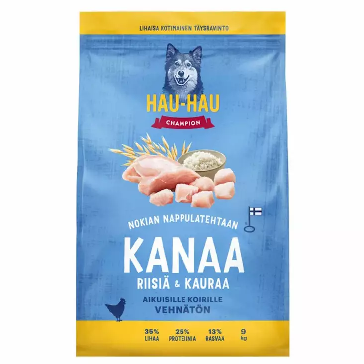 Koiranruoka Hau-Hau Champion Kanaa riisiä ja kauraa aikuisille koirille 9 kg - Koiranruoat ja herkut - 6438554003033 - 1