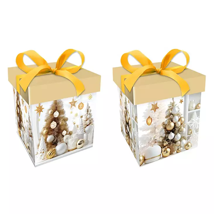 Joulu lahjalaatikko 15x15x15cm kulta - Lahjakassit joulu - 6438506009113 - 1