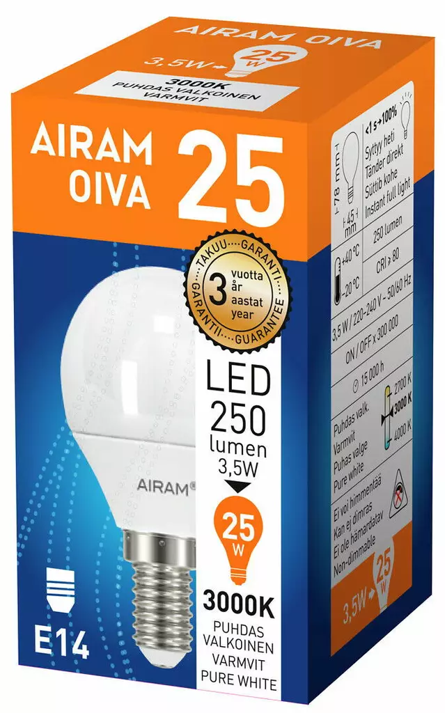 LED MAINOSLAMPPU 3,5W E14 AIRAM OIVA - Lamput E14 kanta - 6435200203373 - 1