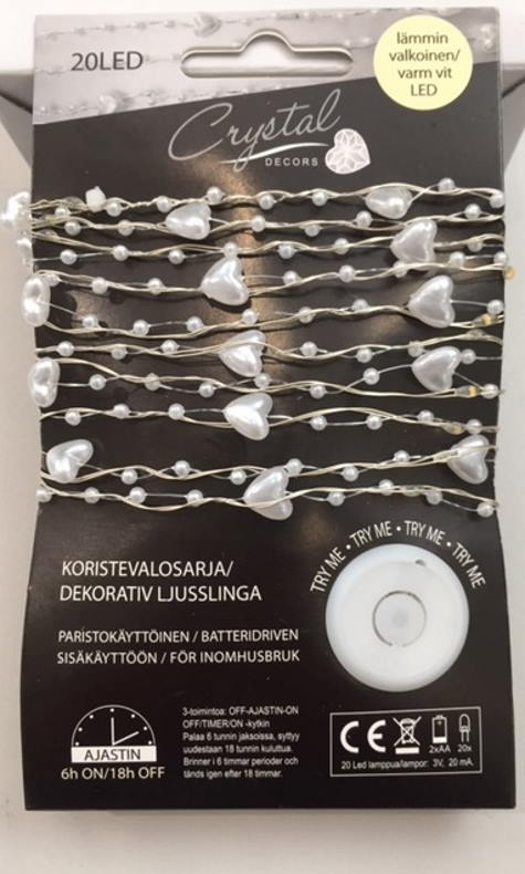 LED VALKOINEN HELMI/SYDÄN 20 LED - Valosarjat paristokäyttöiset - 6438159302753 - 1