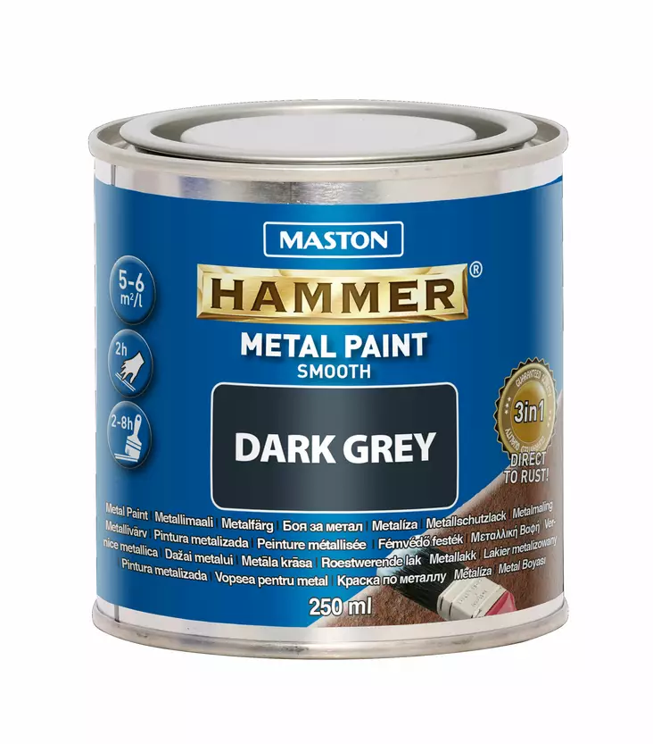 Maali Hammer Sileä tummanharmaa 250ml - Metallimaalit - 6412490043643 - 1