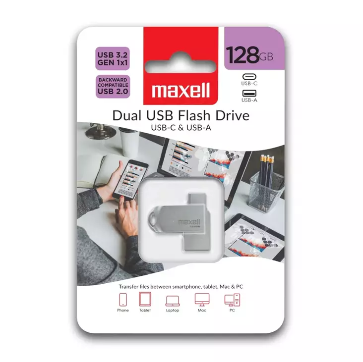 Maxell USB 3.2 GEN1 128GB USB A+C - Muistikortit ja muistitikut - 4902580788513 - 1
