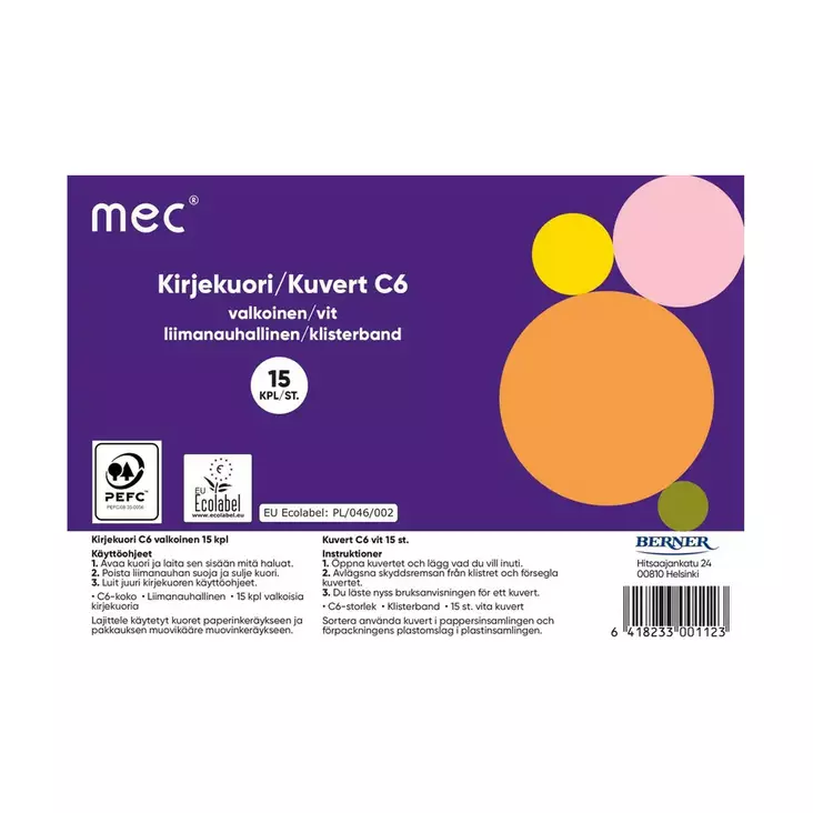 MEC KIRJEKUORI C6 LN VALK 15 - Toimistopaperit ja kirjekuoret - 6418233001123 - 1