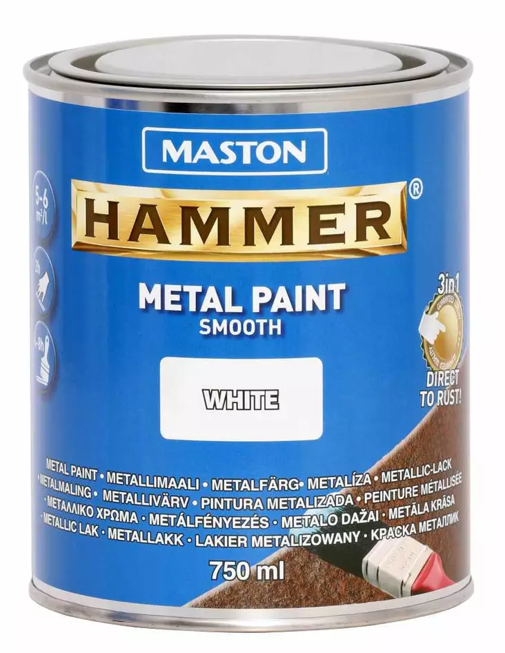 METALLIMAALI HAMMER SILEÄ VALKOINEN 750ML MASTON - Metallimaalit - 6412490012083 - 1