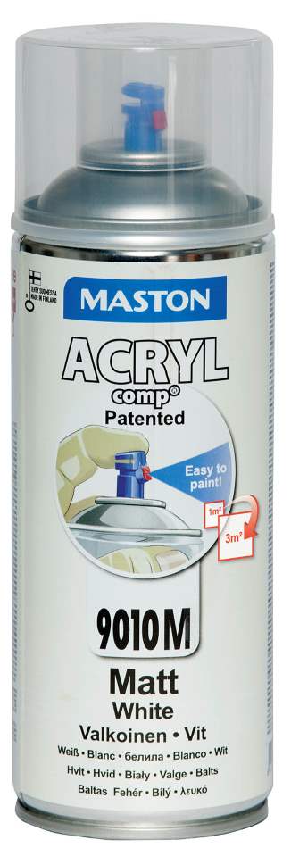 SPRAYMAALI MATTA VALKOINEN ACRYLCOMP 9010 400ml MASTON - Spraymaalit - 6412490023133 - 1