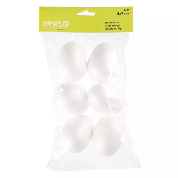 Styroxmuna 7cm 6kpl - Pääsiäis koristeet ja -tarvikkeet - 6410412746023 - 2