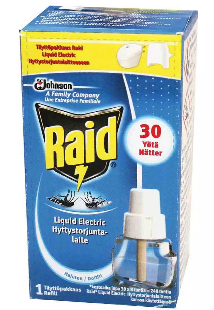 Raid Liquid Electric hyttystorjuntalaite on t=C3=A4ysin tuoksuton tuot=
e hyttysten torjuntaan sis=C3=A4tiloissa - Hyönteismyrkyt ja torjunta-aineet - 5000204803723 - 1