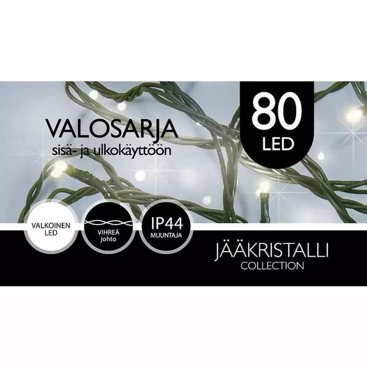ULKOVALOSARJA LED 80Led Kylmä valkoinen - Valosarjat paristokäyttöiset - 6438159128803 - 1