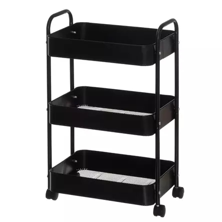 Korivaunu 3-tasoinen pyörillä musta 44x3 - Sisustuskorit ja puulaatikot - 6410416427294 - 1