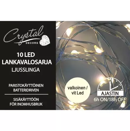 LED LANKAVALOSARJA 10xLED KYLMÄ VALKOINEN - Valosarjat paristokäyttöiset - 6438159117654 - 1