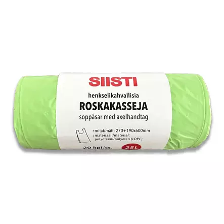 Roskapussi kahvoilla 25 L vihreä 20 kpl, Siisti - Roskapussit - 6438506000554 - 1