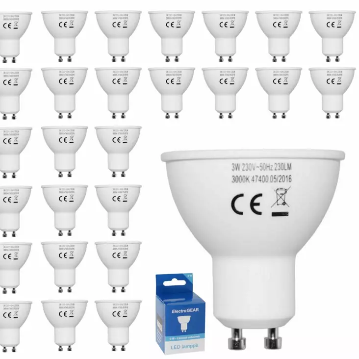 100kpl Kohdelamppu LED 3W GU10 3000K Elektrogear - Lamput GU10 kanta - 837514 - 1