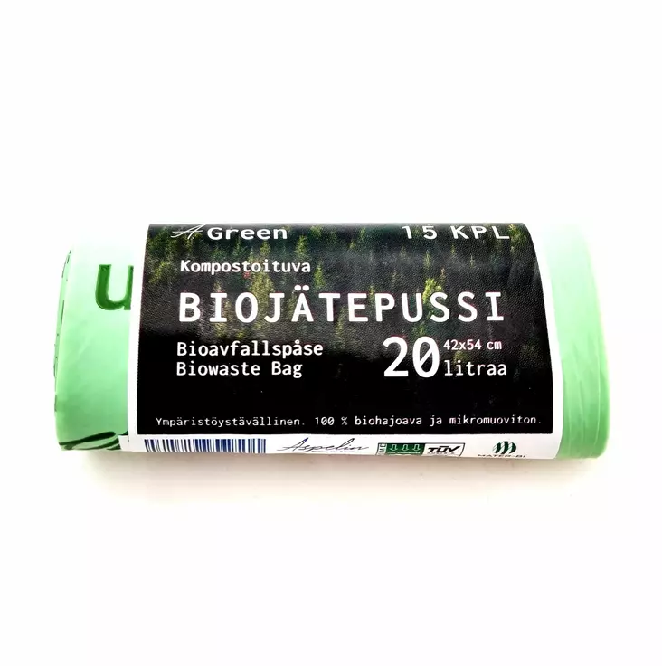 BIOJÄTEPUSSI 20L PUSSIT 15 KPL/RLL - Biojätepussit - 6418055090824 - 1