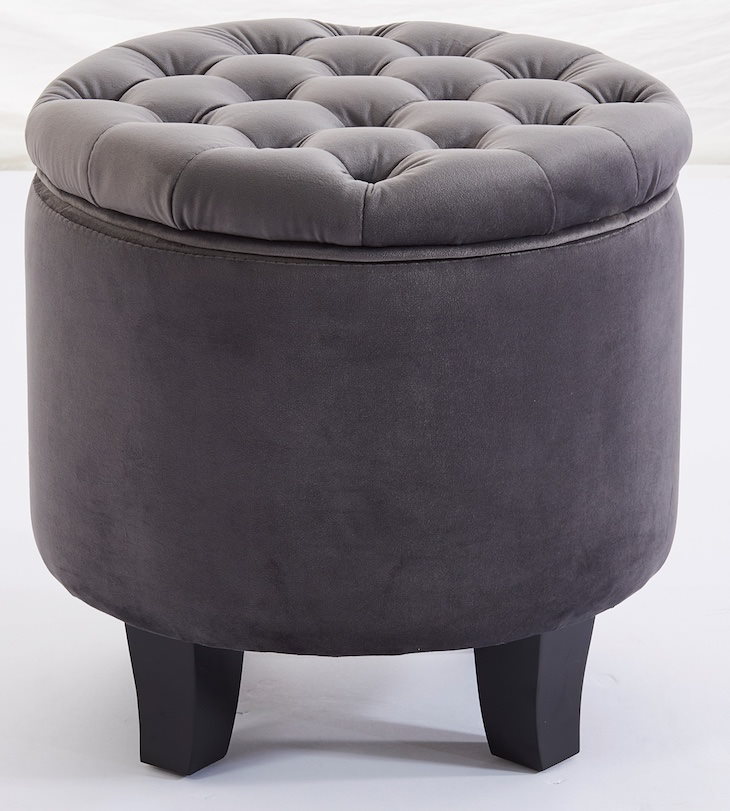 Chic Home Collection Säilytysrahi samettiverhoilulla Ø42cm, pyöreä, harmaa - Huonekalut - 6417783155614 - 1