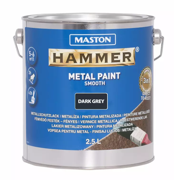 Maali Hammer sileä tummanharmaa 2,5l - Metallimaalit - 6412490043674 - 1