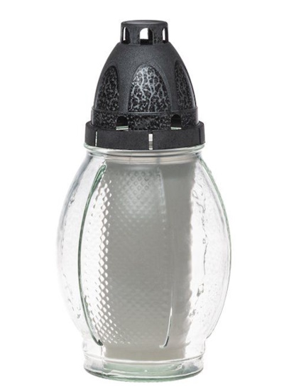 Kirkas lasinen hautalyhty metallikannella - Hautakynttilät - 6410416312934 - 1