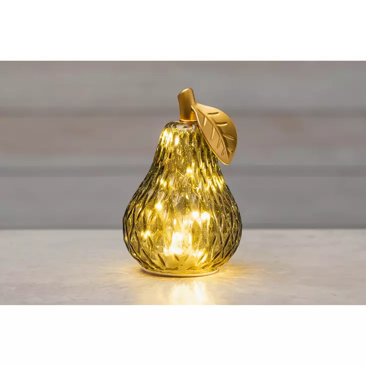 Lasi päärynä LED-valoilla 18 cm vihreä - Valohahmot ja valokoristeet - 6410416574004 - 1