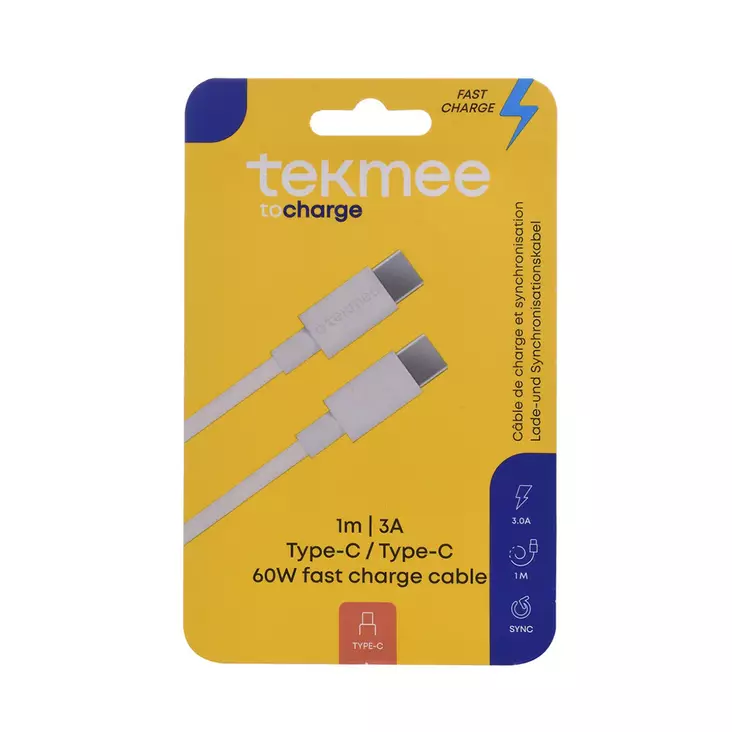Tekmee latausjohto 1m USB-C - USB-C - Laturit, kaapelit ja varavirtalähteet - 3661075228774 - 1