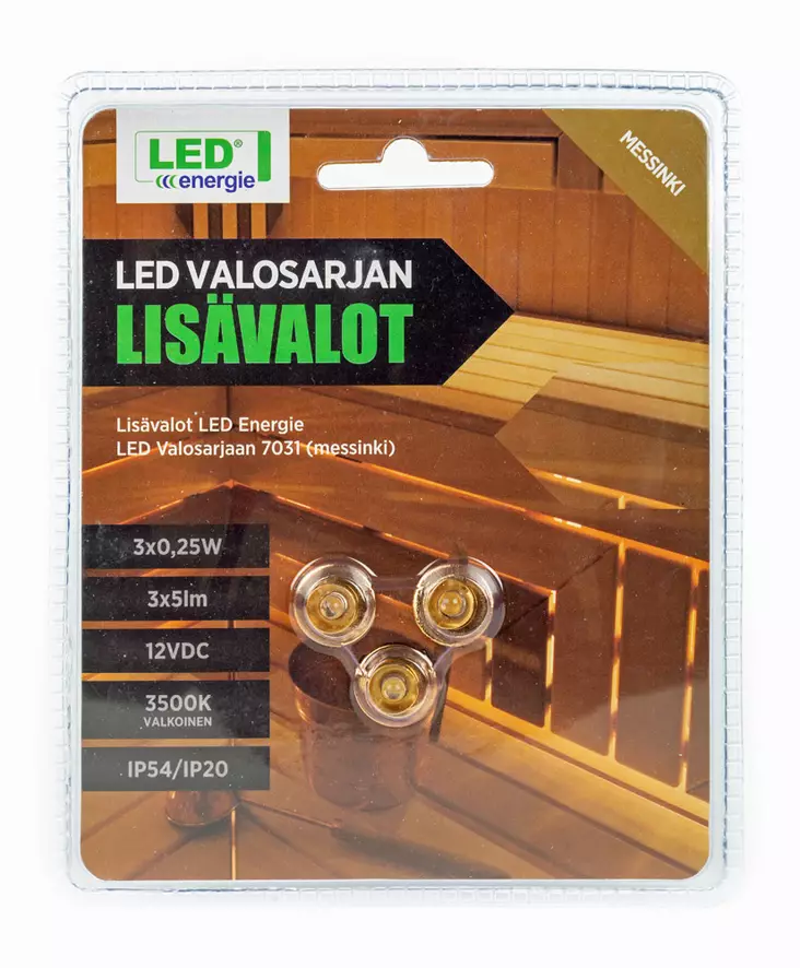 LISÄLAMPUT LED VALOSARJA 3-OS. MESSINKI - Saunavalaisimet - 6430066031504 - 1