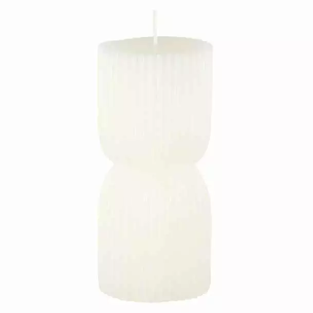 Pöytäkynttilä Tiimalasi uurrettu valkoinen 7x15,5 cm - Pallokynttilät ja pöytäkynttilät - 6410416365084 - 1