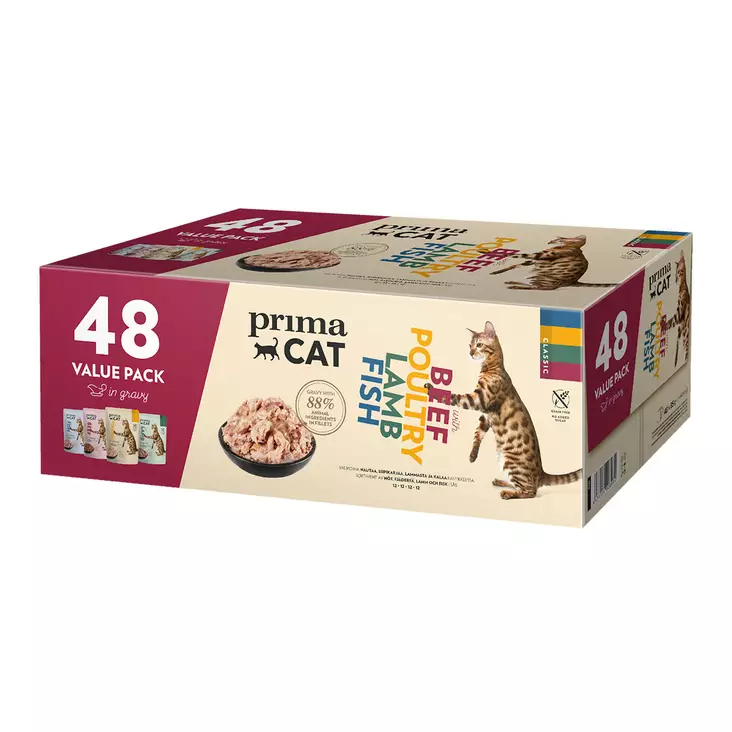 PrimaCat kastikelajitelma 48x85G - Kissanruoat ja herkut - 6438554008984 - 1