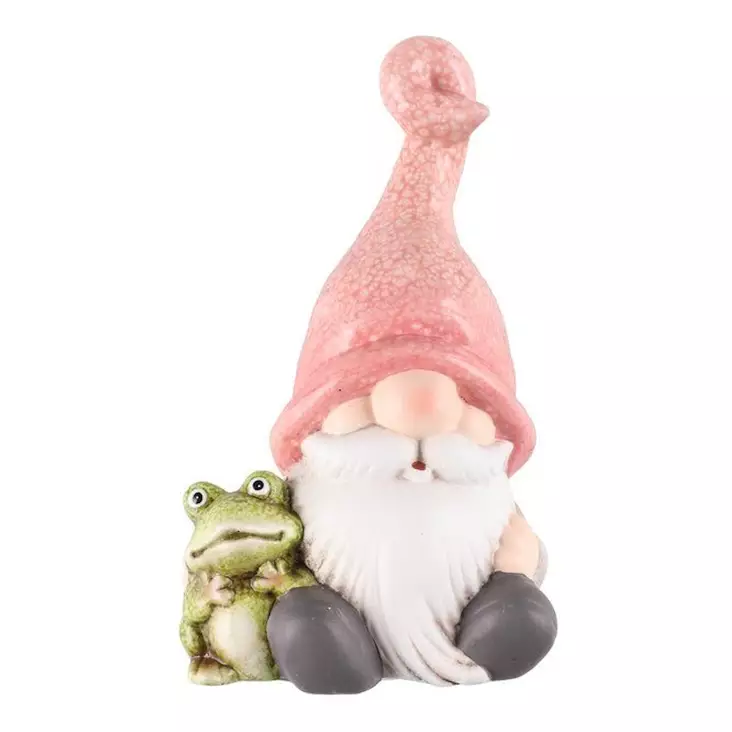 Puutarhatonttu istuva 26cm pinkki - Puutarhakoristeet - 6410416461724 - 1