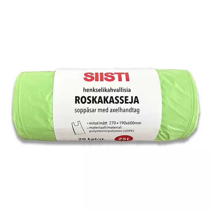 Roskapussi kahvoilla 25 L vihreä 20 kpl, Siisti - Roskapussit - 6438506000554 - 1