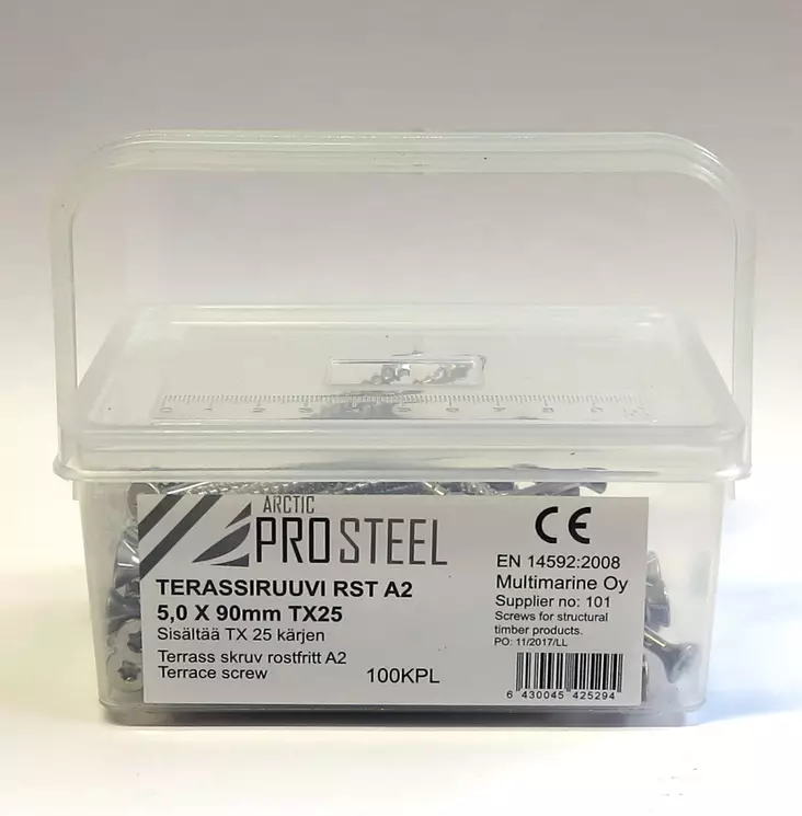 TERASSIRUUVI 5,0*90MM RST A2 100KPL - Terassiruuvit ja terassijalat - 6430045425294 - 1