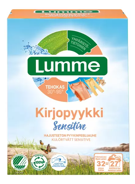 Hajusteeton kirjopyykinpesujauhe Lumme Sensitive 1120g - Pyykinpesujauheet - 7046110308745 - 1