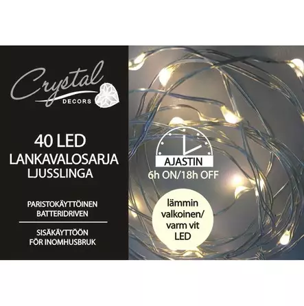 LED LANKAVALOSARJA 40xLED LÄMMIN VALKOINEN - Valosarjat paristokäyttöiset - 6438159117715 - 1