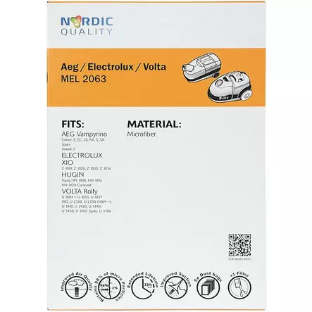 Pölynimuripussit, 5 kpl. + 1 filter MEL 2063 Nordic Quality Vacuum - Pölypussit ja suodattimet - 5706470076365 - 2