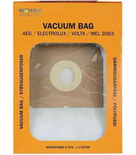 Pölynimuripussit, 5 kpl. + 1 filter MEL 2063 Nordic Quality Vacuum - Pölypussit ja suodattimet - 5706470076365 - 1