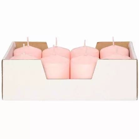 Pöytäkynttilä vaaleanpunainen 5x7 cm 8 kpl tarjotin - Pallokynttilät ja pöytäkynttilät - 6410416300115 - 1