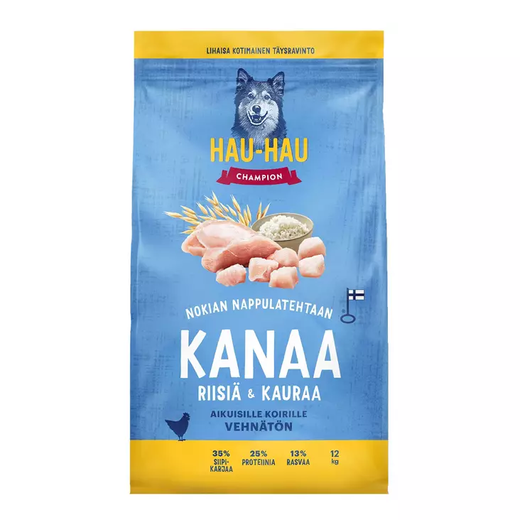 HAU HAU KANA-RIISI TÄYSRAVINTO 12KG - Koiranruoat ja herkut - 6430076898975 - 1