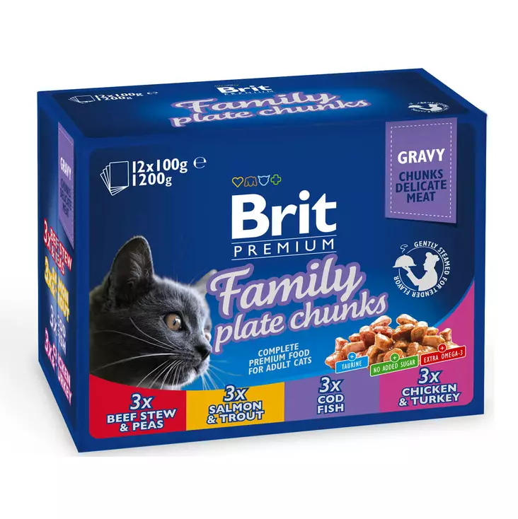 KISSANRUOKA BRIT PREMIUM CAT 12X100G paloja kastikkeessa liha-kala - Kissanruoat ja herkut - 8595602506255 - 1