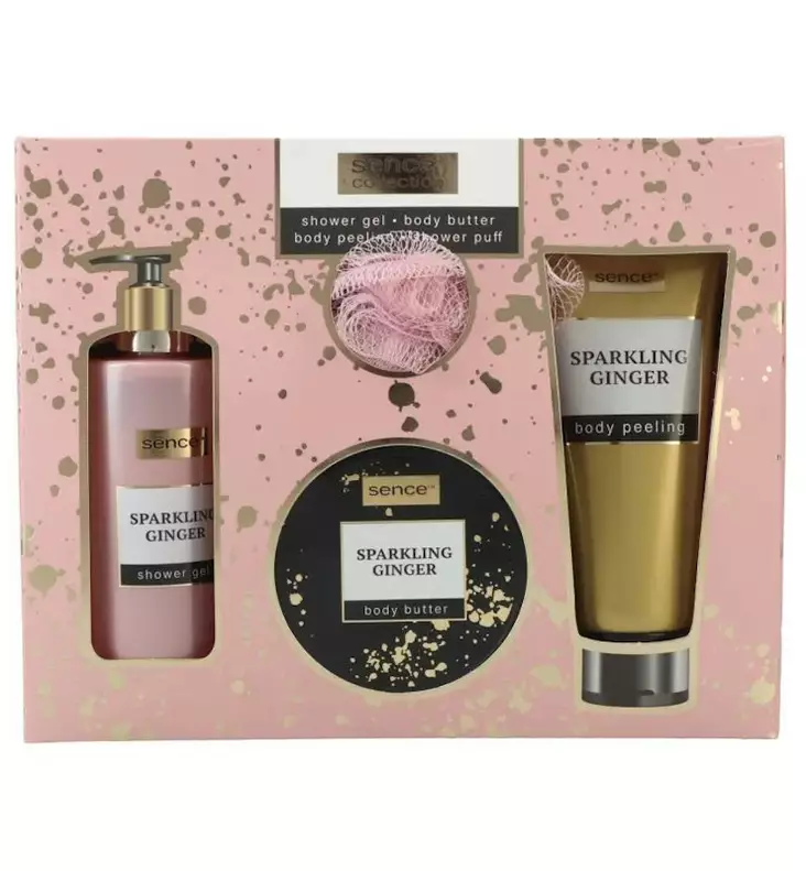 Lahjapakkaus Sence 4 tuotetta sis=C3=A4lt=C3=A4=C3=A4 kuorintavoiteen,=
 suihkugeelin, vartalovoin ja ihonpesuun tarkoitetun sienen.=20 - Naisten kosmetiikkapakkaukset - 8720701032095 - 1