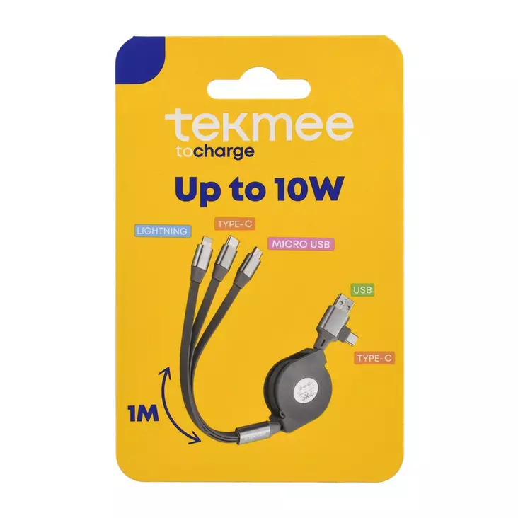 TEKMEE latausjohto kelalla 1m 3 in 1 - Laturit, kaapelit ja varavirtalähteet - 3661075293055 - 1