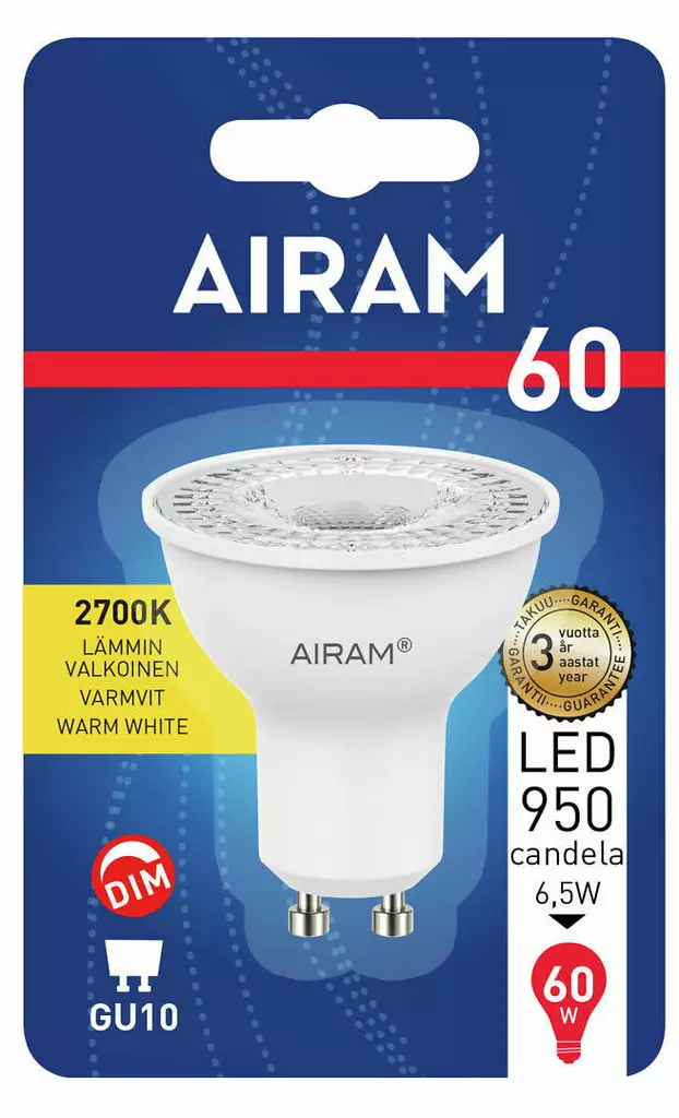LED LAMPPU GU10 6,5W AIRAM PAR16 - Lamput GU10 kanta - 6435200215345 - 1