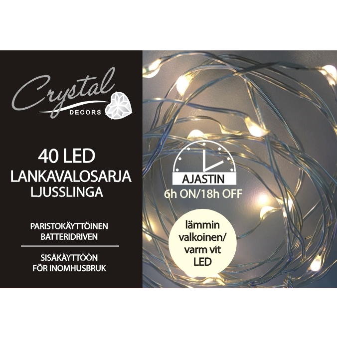 LED LANKAVALOSARJA 40xLED LÄMMIN VALKOINEN - Valosarjat paristokäyttöiset - 6438159117715 - 1