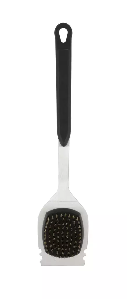 Grillin puhdistusharja. Ruostumaton ter=C3=A4s, messinkiharjas. Kaavin=
 harjan p=C3=A4=C3=A4ss=C3=A4. Kahvassa TPR-pinnoite. - Grilliharjat & grillin puhdistusvälineet - 6410413033115 - 1